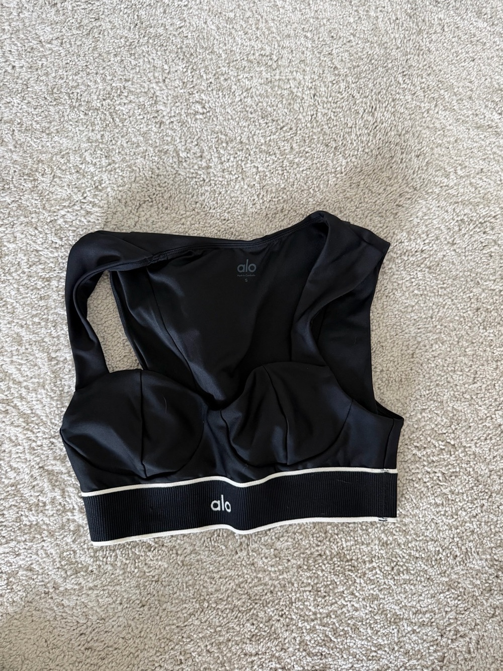 ALO Yoga Black Sports Bra with White Trim